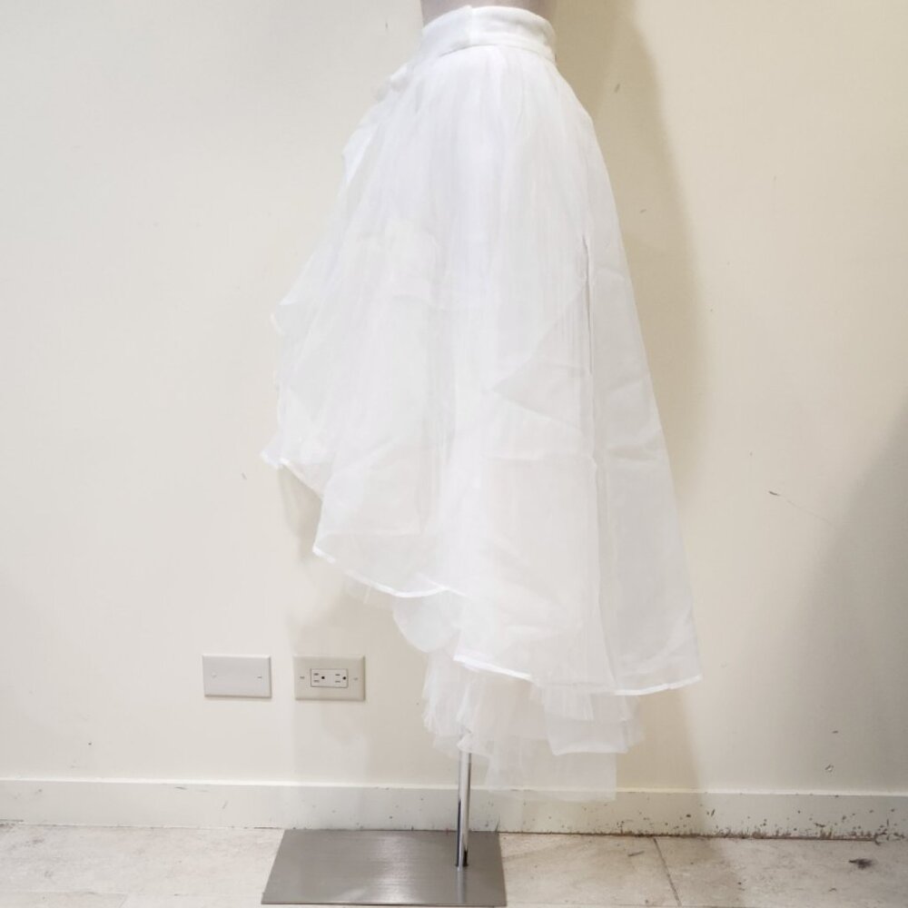 💋BOMBSHELL!💋 GRACIA WHITE HIGH-LOW LAYERED RUFFLED PLEATED TULLE & MESH SKIRT - Picture 11 of 16